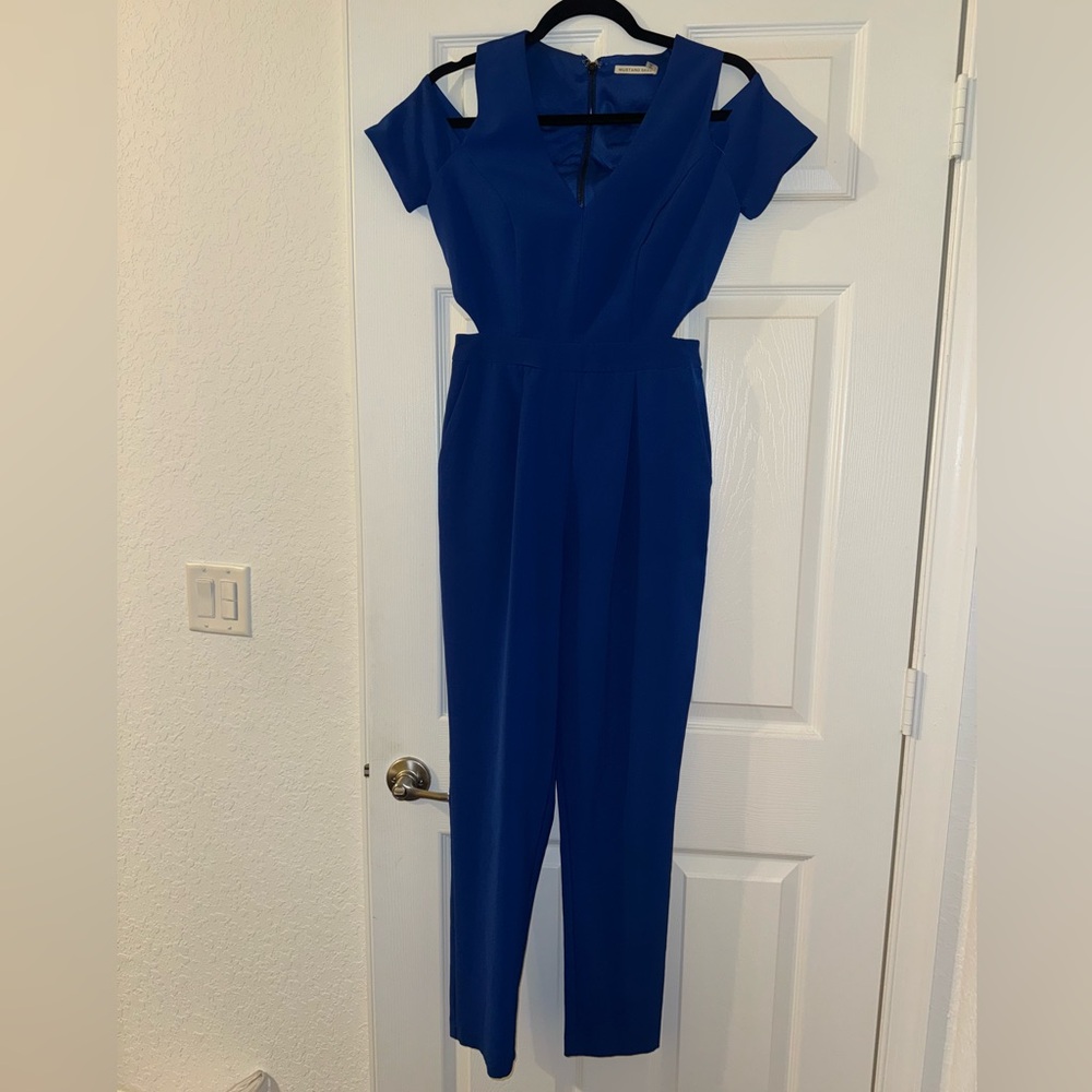 Mustard Seed Cold Shoulder Navy Jumpsuit